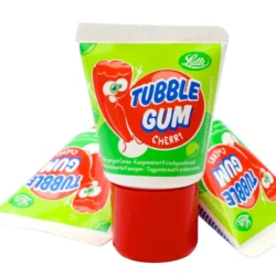 علكة حمراء بنكهة الكرز، أنبوب علكة الفقاعات