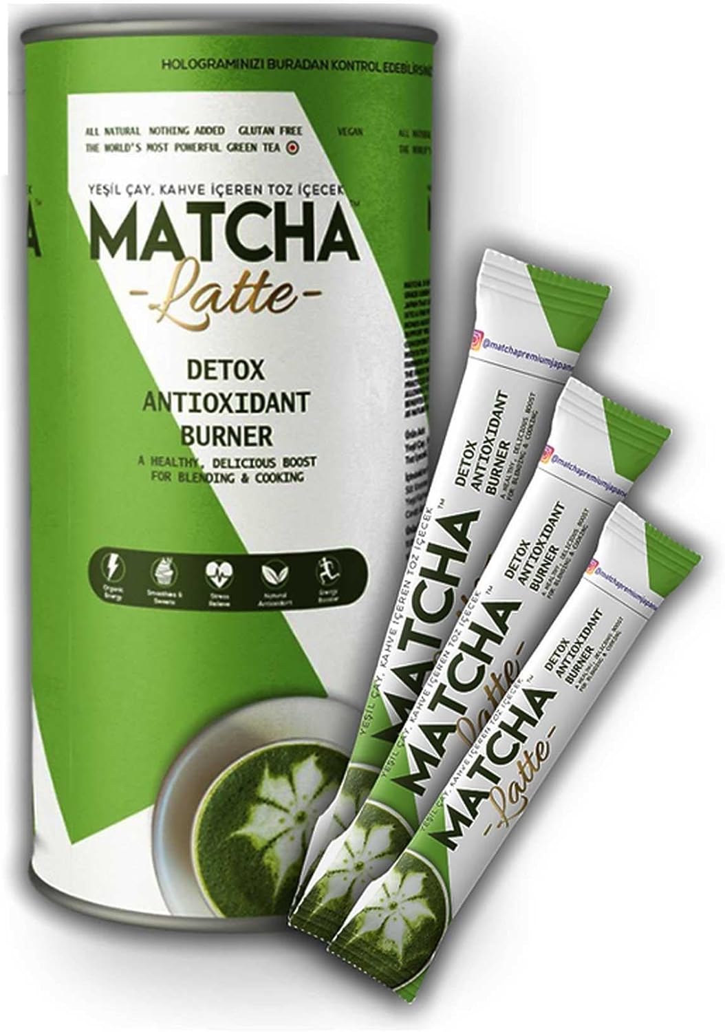 قهوة لاتيه ماتشا يابانية بنكهة جوز الهند من اورجانيش، 20 × 7 غرام - الصورة 2