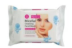 مناديل ميسيلار BEAUTY FORMULAS لتنظيف الوجه-للبشرة الحساسة 25منديل