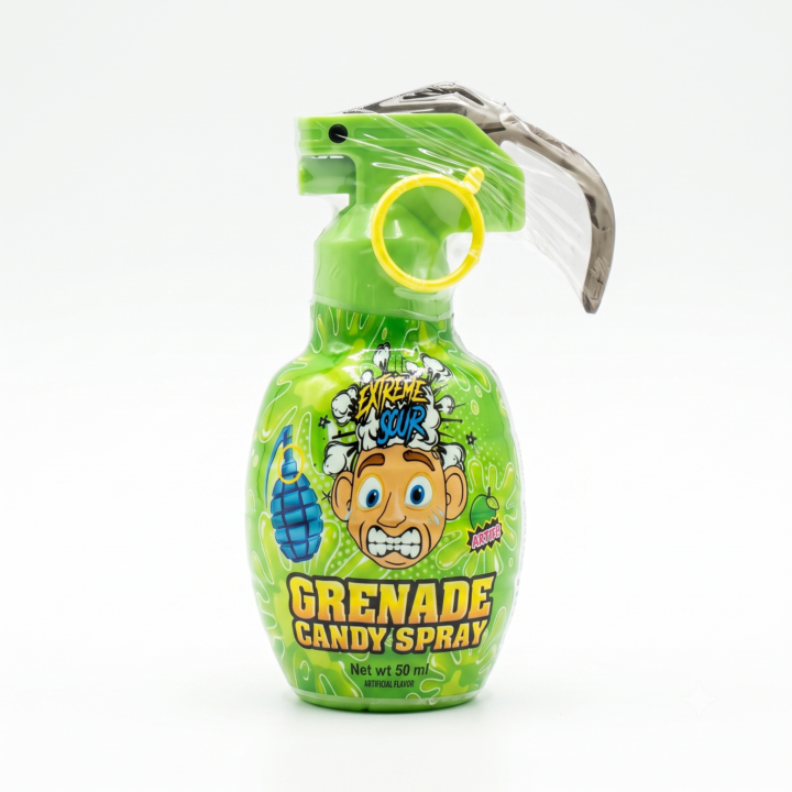 Grenade Candy Spray، وهو عبارة عن حلوى سائلة حامضة الاخضر